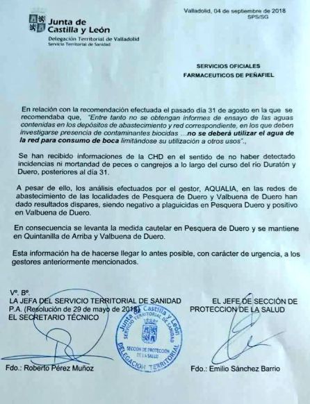El comunicado emitido por el Servicio Territorial de Sanidad. El comunicado emitido por el Servicio Territorial de Sanidad.