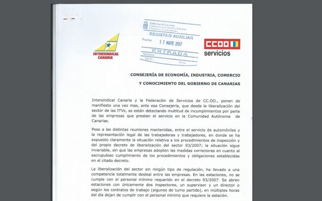 CCOO e Intersindical registraron en 2017 las deficiencias en las ITV canarias CCOO e Intersindical registraron en 2017 las deficiencias en las ITV canarias