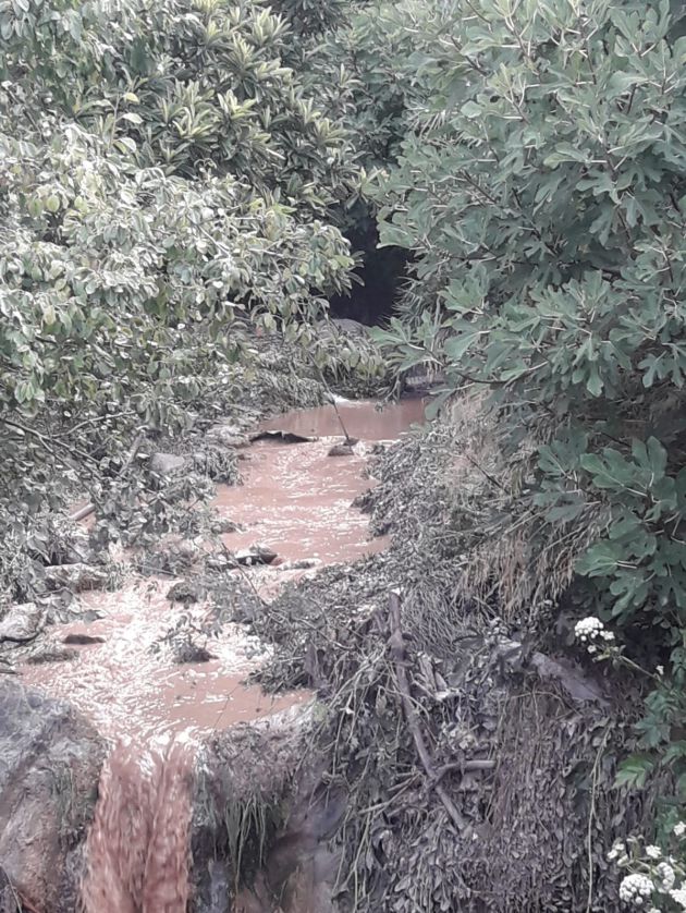El agua del río Tíscar presenta un color marron fruto del barro que continúa arrastrando El agua del río Tíscar presenta un color marron fruto del barro que continúa arrastrando