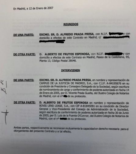 Imagen del contrato que firmó Alfredo Prada en 2007 con la empresa Bovis Lend Imagen del contrato que firmó Alfredo Prada en 2007 con la empresa Bovis Lend