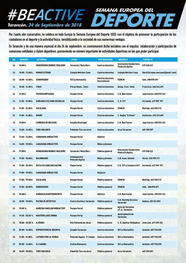 Más de 20 actividades para disfrutar del deporte este lunes en Tarancón Más de 20 actividades para disfrutar del deporte este lunes en Tarancón