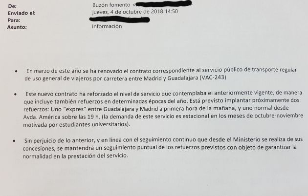 El Ministerio de Fomento anuncia un par de refuerzos para la línea de Autobuses Guadalajara-Madrid ante las múltiples quejas de los usuarios: Fomento anuncia un par de refuerzos para la línea de autobuses Guadalajara-Madrid El Ministerio de Fomento anuncia un par de refuerzos para la línea de Autobuses Guadalajara-Madrid ante las múltiples quejas de los usuarios: Fomento anuncia un par de refuerzos para la línea de autobuses Guadalajara-Madrid