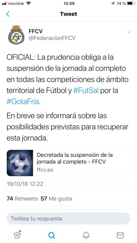La Federación Valenciana de Fútbol aplaza toda la jornada incluida la Tercera División La Federación Valenciana de Fútbol aplaza toda la jornada incluida la Tercera División