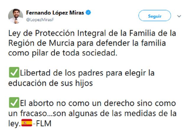 Podemos critica a López Miras por considerar el aborto 'un fracaso' en la Ley de Familia Podemos critica a López Miras por considerar el aborto 'un fracaso' en la Ley de Familia