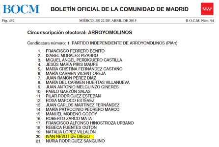 Iván Nevot ocupa el puesto 20 de la lista electoral del Partido Independiente de Arroyomolinos Iván Nevot ocupa el puesto 20 de la lista electoral del Partido Independiente de Arroyomolinos