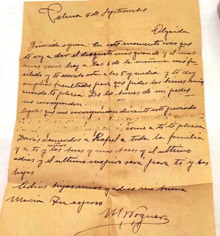 La carta que Miguel Noguera escribió media hora antes de ser fusilado en 1939 La carta que Miguel Noguera escribió media hora antes de ser fusilado en 1939