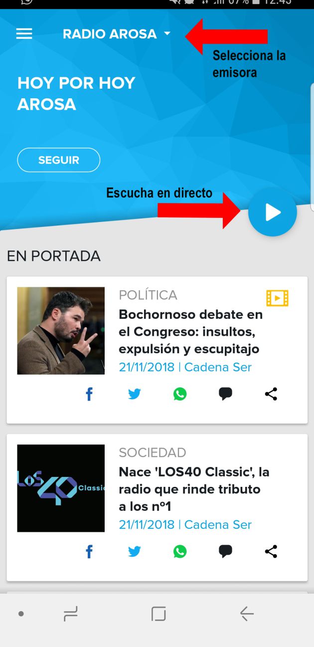 Seleccionar a emisora desexada e escoitar en directo Seleccionar a emisora desexada e escoitar en directo