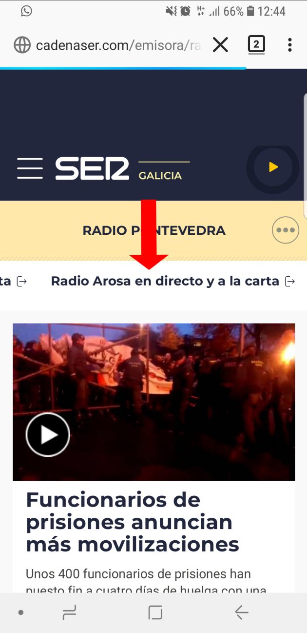 Desprázate lateralmente para escoller entre Radio Pontevedra e Radio Arosa Desprázate lateralmente para escoller entre Radio Pontevedra e Radio Arosa