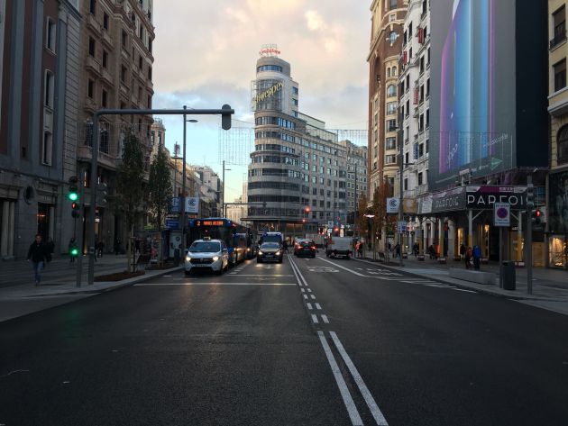 La Gran Vía, a primera hora de la mañana, tras la entrada en vigor de Madrid Central La Gran Vía, a primera hora de la mañana, tras la entrada en vigor de Madrid Central
