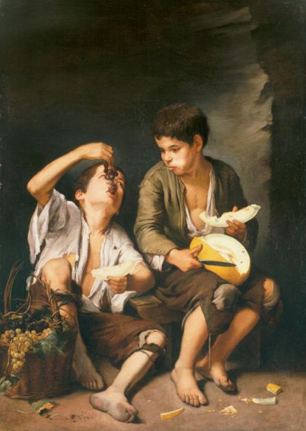 'Niños comiendo uvas y melón', de Murillo, pintado hacia 1650. 'Niños comiendo uvas y melón', de Murillo, pintado hacia 1650.