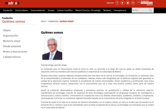 En la web de la Fundación Madrid+d no se ha actualizado el cese de Jesús Sánchez Martos En la web de la Fundación Madrid+d no se ha actualizado el cese de Jesús Sánchez Martos