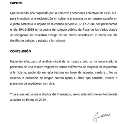 El informe remitido al colegio El informe remitido al colegio