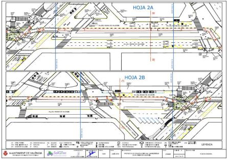 Plano del tramo del carril bici de Reino de Valencia en la intersección con Peris y Valero Plano del tramo del carril bici de Reino de Valencia en la intersección con Peris y Valero