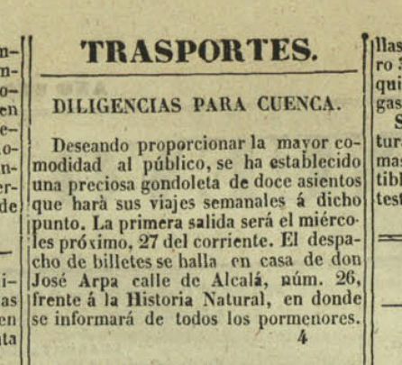 Anuncio de la diligencia de Cuenca, 1844. Anuncio de la diligencia de Cuenca, 1844.