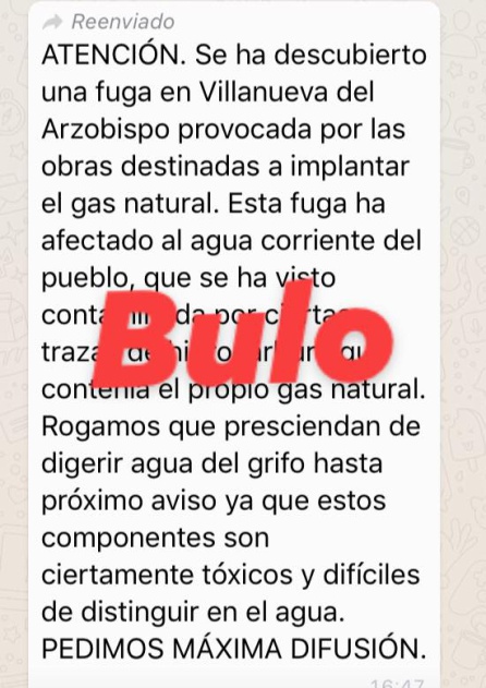 Este es el mensaje que se está difundiendo entre la población de Villanueva del Arzobispo Este es el mensaje que se está difundiendo entre la población de Villanueva del Arzobispo