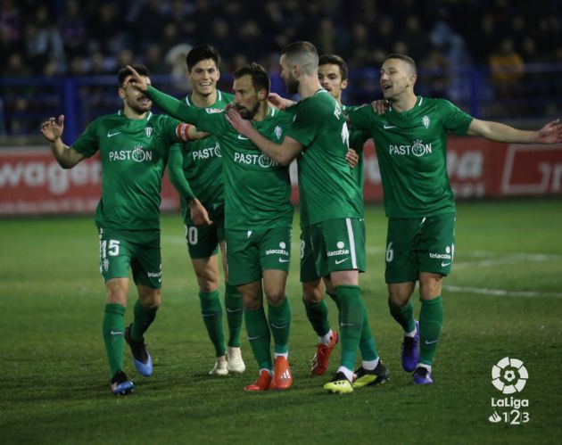 Celebración del primer gol del Sporting. Celebración del primer gol del Sporting.