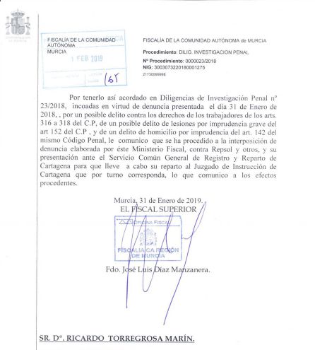 Notificación Fiscalía de Murcia Notificación Fiscalía de Murcia
