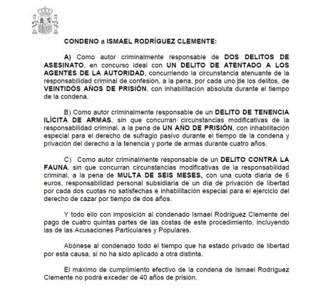45 anys de presó per al caçador que va matar dos agents rurals a Aspa: 45 anys de presó per al caçador que va matar dos agents rurals a Aspa 45 anys de presó per al caçador que va matar dos agents rurals a Aspa: 45 anys de presó per al caçador que va matar dos agents rurals a Aspa