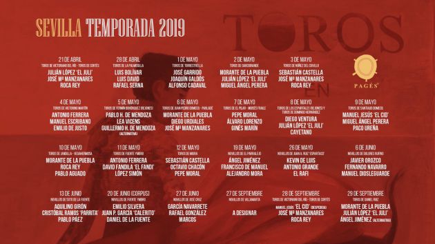 Carteles taurinos del abono de temporada 2019 en la Real Maestranza de Caballería de Sevilla Carteles taurinos del abono de temporada 2019 en la Real Maestranza de Caballería de Sevilla