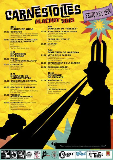 Cartel definitivo de los Carnestoltes 2019 de la Mesa del Carnaval Cartel definitivo de los Carnestoltes 2019 de la Mesa del Carnaval