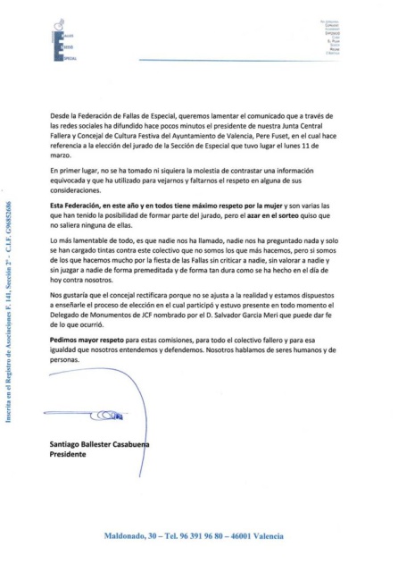 Un jurado compuesto solo por hombres enfrenta a Fuset con las fallas de Especial Un jurado compuesto solo por hombres enfrenta a Fuset con las fallas de Especial