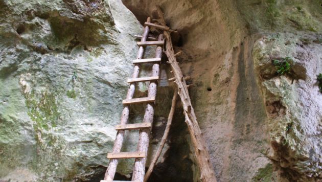 Tramo de escaleras de madera en la bajada de la ruta. Tramo de escaleras de madera en la bajada de la ruta.