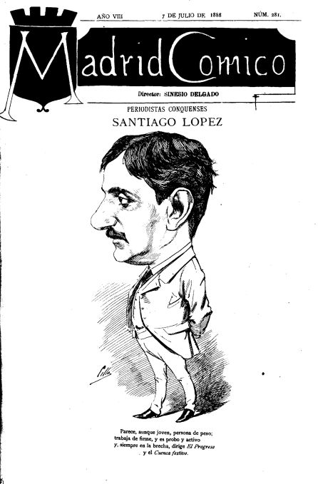 Caricatura de Santiago López en Madrid Cómico. Caricatura de Santiago López en Madrid Cómico.
