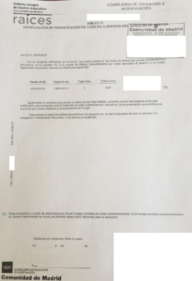 Anexo de la Consejería de Educación donde se notifica a los trabajadores de los centros educativos su participación en la huelga feminista Anexo de la Consejería de Educación donde se notifica a los trabajadores de los centros educativos su participación en la huelga feminista