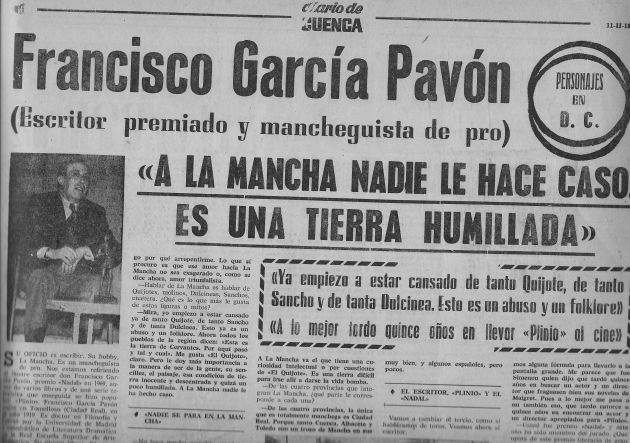 Página de 'Diario de Cuenca' con la entrevista a García Pavón de 1973. Página de 'Diario de Cuenca' con la entrevista a García Pavón de 1973.