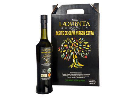 Uno de los envases del aceite La Quinta Esencia Uno de los envases del aceite La Quinta Esencia