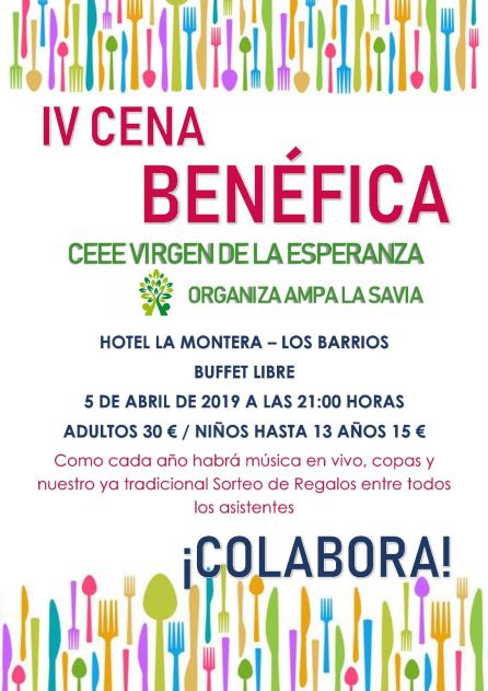 Cena benéfica para el Colegio Virgen de la Esperanza: Cena a beneficio del Colegio de Educación Especial Virgen de la Esperanza Cena benéfica para el Colegio Virgen de la Esperanza: Cena a beneficio del Colegio de Educación Especial Virgen de la Esperanza