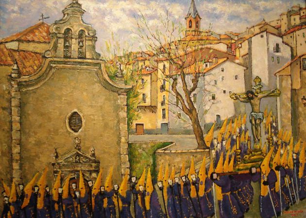 Cuadro de Óscar Pinar con el paso del Cristo de los Espejos por la Puerta de Valencia. Cuadro de Óscar Pinar con el paso del Cristo de los Espejos por la Puerta de Valencia.
