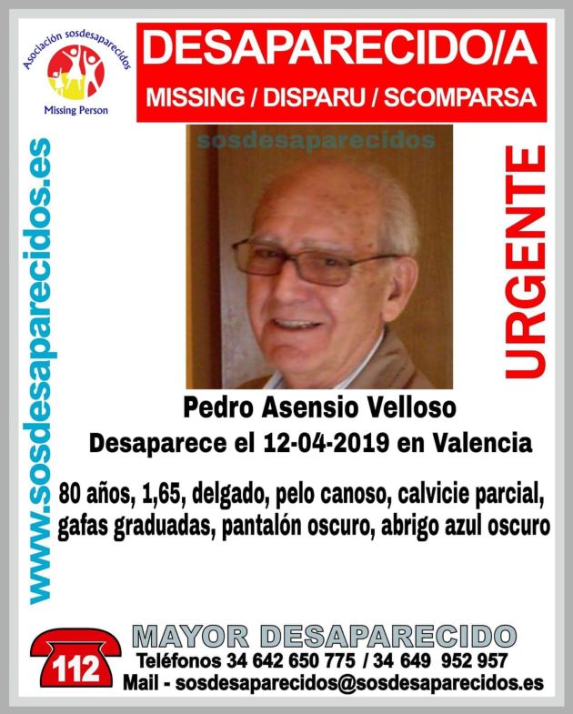Desaparece un hombre de 80 años en Valencia Desaparece un hombre de 80 años en Valencia