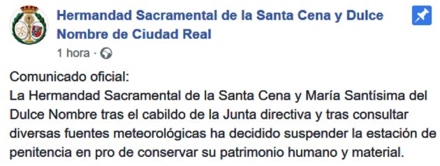 Las procesiones del Jueves Santo, suspendidas Las procesiones del Jueves Santo, suspendidas