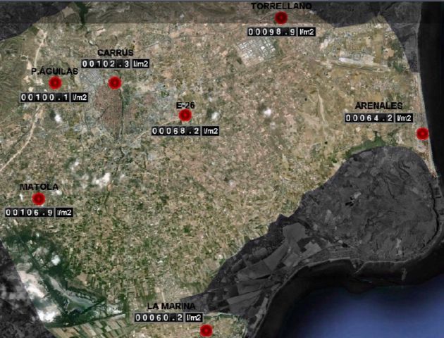 Las lluvias dejan más de 100 l/m2 en algunas zonas de Elche Las lluvias dejan más de 100 l/m2 en algunas zonas de Elche