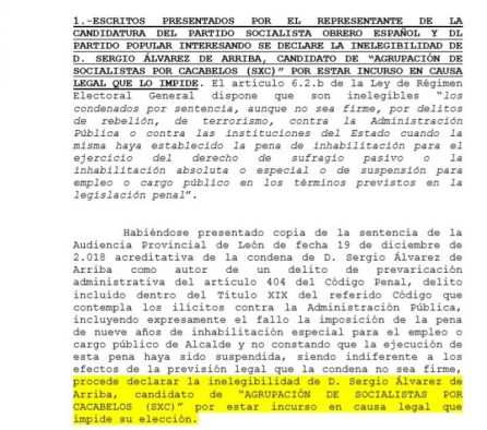 El alcalde de Cacabelos recurre la decisión de la Junta Electoral que le considera "inelegible" El alcalde de Cacabelos recurre la decisión de la Junta Electoral que le considera "inelegible"