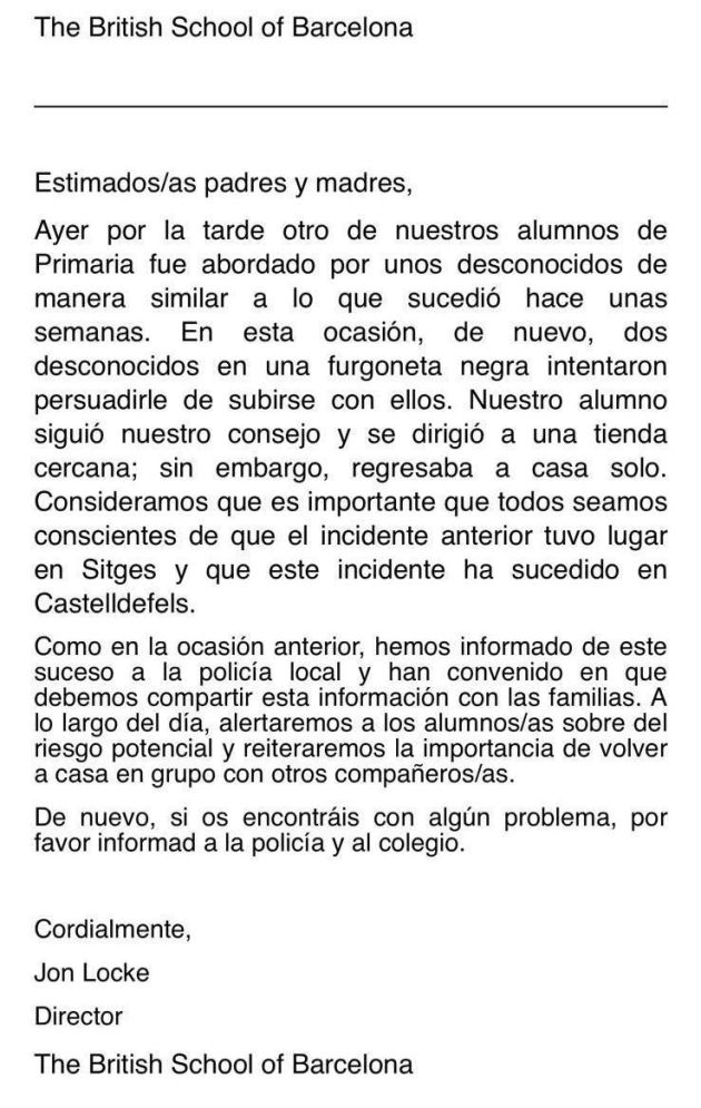 A una escola de Castelldefels demanen que els nens vagin acompanyats A una escola de Castelldefels demanen que els nens vagin acompanyats