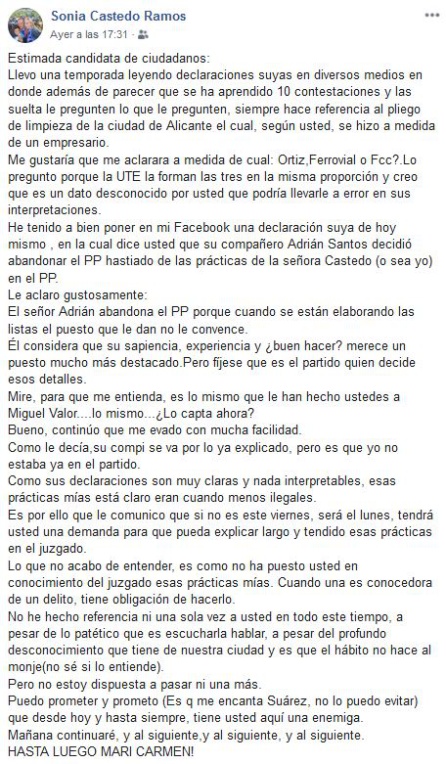 Mª Carmen Sánchez: "Nos sentaremos con PP y PSOE y pactaremos con el que se comprometa con nuestra hoja de ruta" Mª Carmen Sánchez: "Nos sentaremos con PP y PSOE y pactaremos con el que se comprometa con nuestra hoja de ruta"