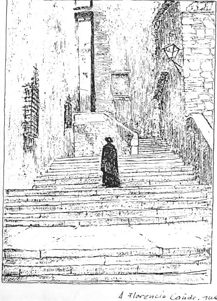 La calle Madre de Dios vista por el pintor Roibal. Dibujo dedicado a Florencio Cañas. La calle Madre de Dios vista por el pintor Roibal. Dibujo dedicado a Florencio Cañas.