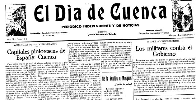 Cebecera de 'El Dia de Cuenca', periódico dirigido por Julián Velasco de Toledo. 1923. Cebecera de 'El Dia de Cuenca', periódico dirigido por Julián Velasco de Toledo. 1923.