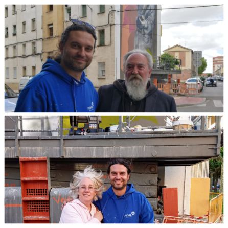El autor del mural recibe estos días visitas de otros artistas, como Néstor Sanmiguel y Ángela Gavilán El autor del mural recibe estos días visitas de otros artistas, como Néstor Sanmiguel y Ángela Gavilán