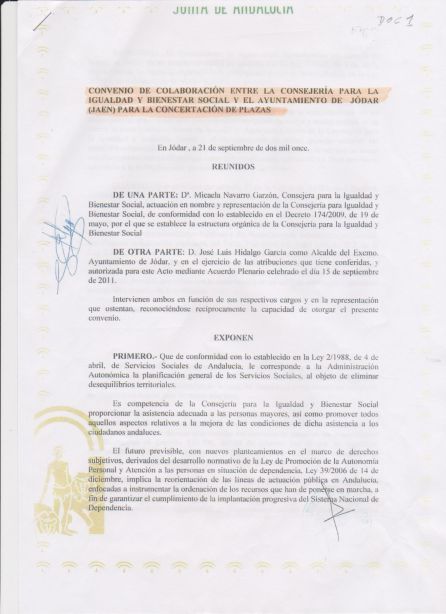 Documento nº 1 del Convenio suscrito el 21 de septiembre de 2011 Documento nº 1 del Convenio suscrito el 21 de septiembre de 2011