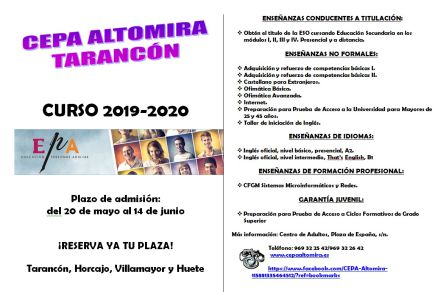 Últimos días de plazo para presentar solicitudes de formación en el Centro de Adultos de Tarancón Últimos días de plazo para presentar solicitudes de formación en el Centro de Adultos de Tarancón