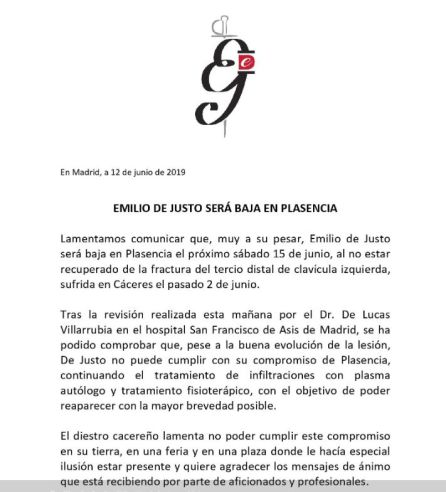 Comunicado de Emilio de Justo Comunicado de Emilio de Justo