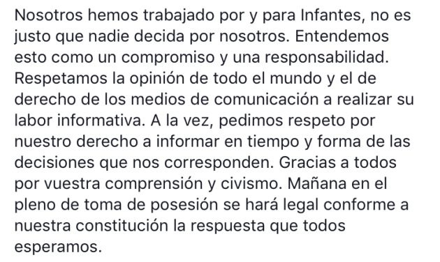 Publicación del edil de CS, Fran Peinado, en su cuenta de Facebook este viernes Publicación del edil de CS, Fran Peinado, en su cuenta de Facebook este viernes