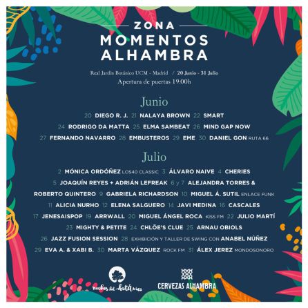 Cartel Momentos Alhambra. Noches del Botánico 2019 Cartel Momentos Alhambra. Noches del Botánico 2019