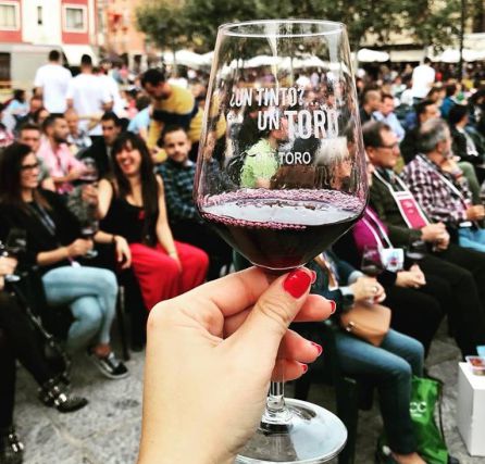 Brindis con una copa de vino de Toro Brindis con una copa de vino de Toro