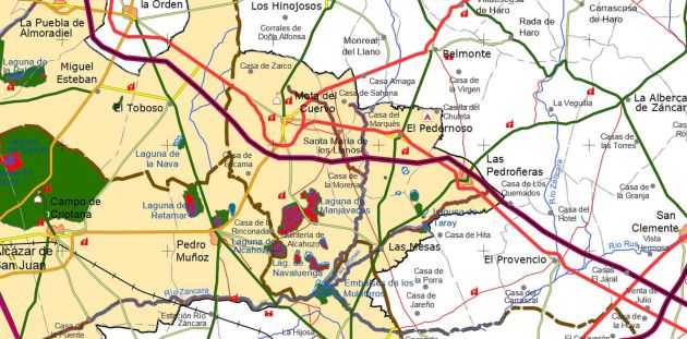 Mapa de la Mancha Húmeda en la provincia de Cuenca. Mapa de la Mancha Húmeda en la provincia de Cuenca.
