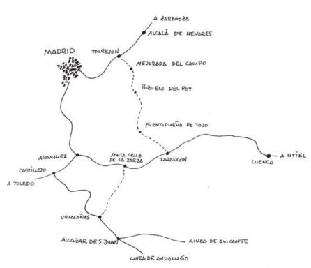 Recreación del plano del trazado de la línea publicado en el artículo "El tren de los cien días o la ‘vía Negrín’" de Mikel Iturralde. Recreación del plano del trazado de la línea publicado en el artículo "El tren de los cien días o la ‘vía Negrín’" de Mikel Iturralde.