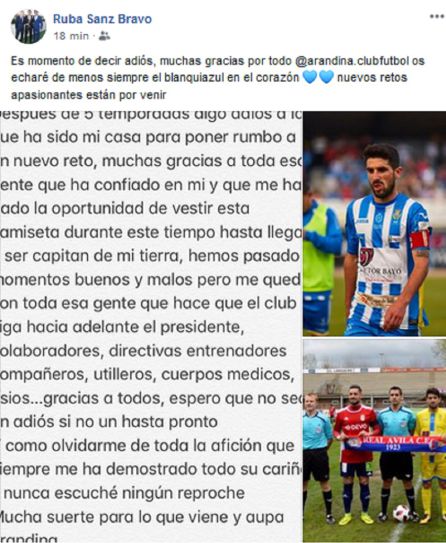 Con este anuncio, Ruba ha anunciado su adiós a la Arandina. Con este anuncio, Ruba ha anunciado su adiós a la Arandina.